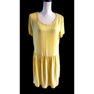 A Loves A Anthropologie Yellow Silk Relaxed Fit Knee Length Summer Dress L